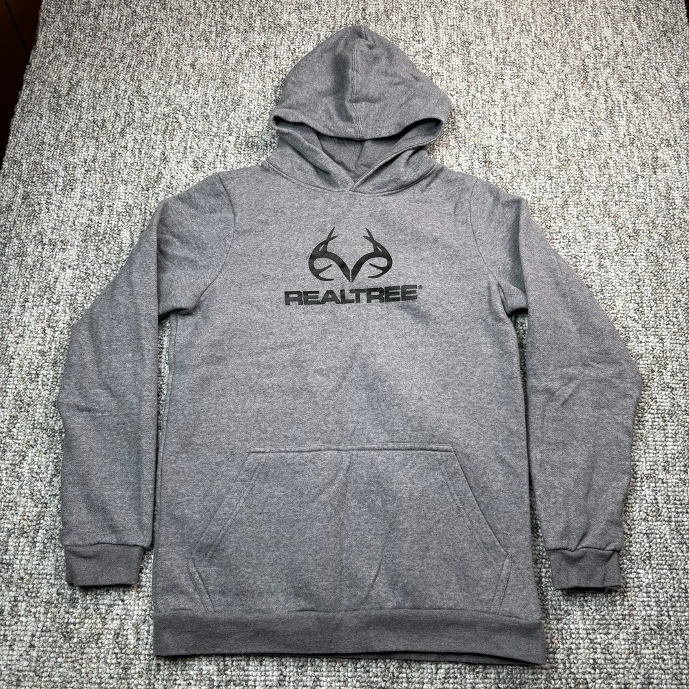 Realtree Hoodie Youth 2XL Logo Graphic Front Hood Pullover Gray